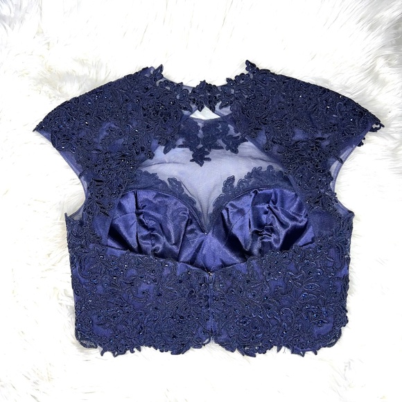 🚫SOLD! NEW! |•MADISON JAMES•| Navy Floral Print Two Piece Formal Prom Dress - Picture 6 of 12